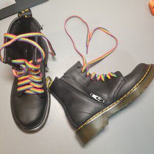 Dr. Martens 1460 J Youth Boots Black Leather Zip Rainbow Laces Size 1